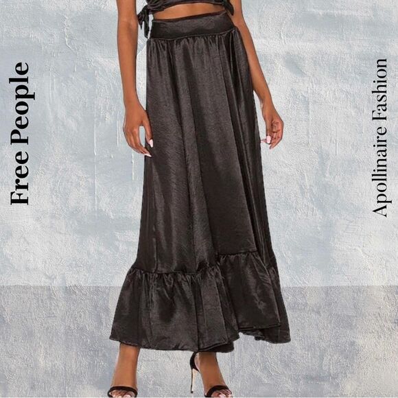 Free People Pretty Daze Silky Black Maxi Skirt Large NWT - Picture 1 of 4